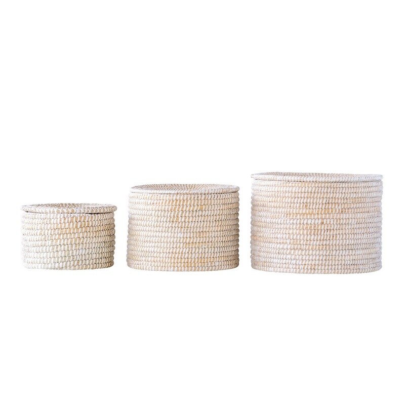 Woven Seagrass Baskets w/lids / Set of 3