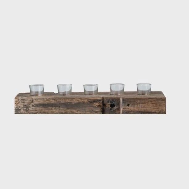 Reclaimed Wood 5 Glass Votive Holder