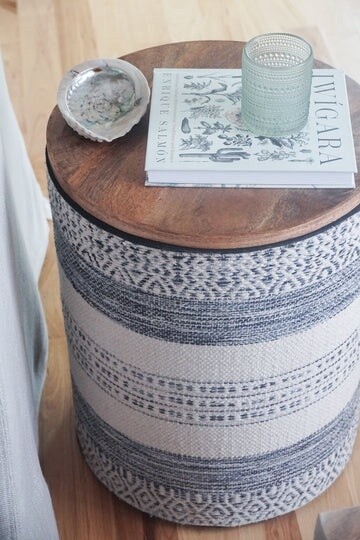 Hand-woven Indigo Striped Side Table