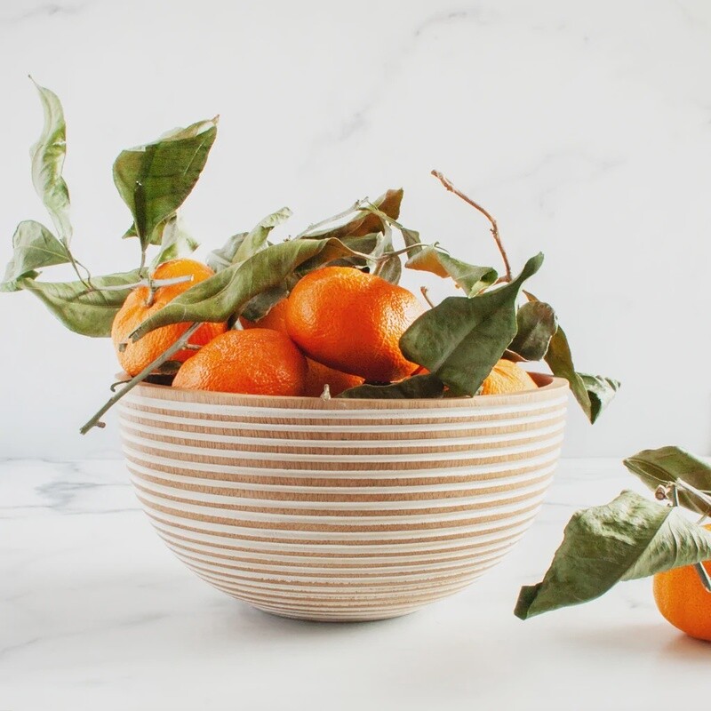 White Striped Mango Wood Bowl / Medium