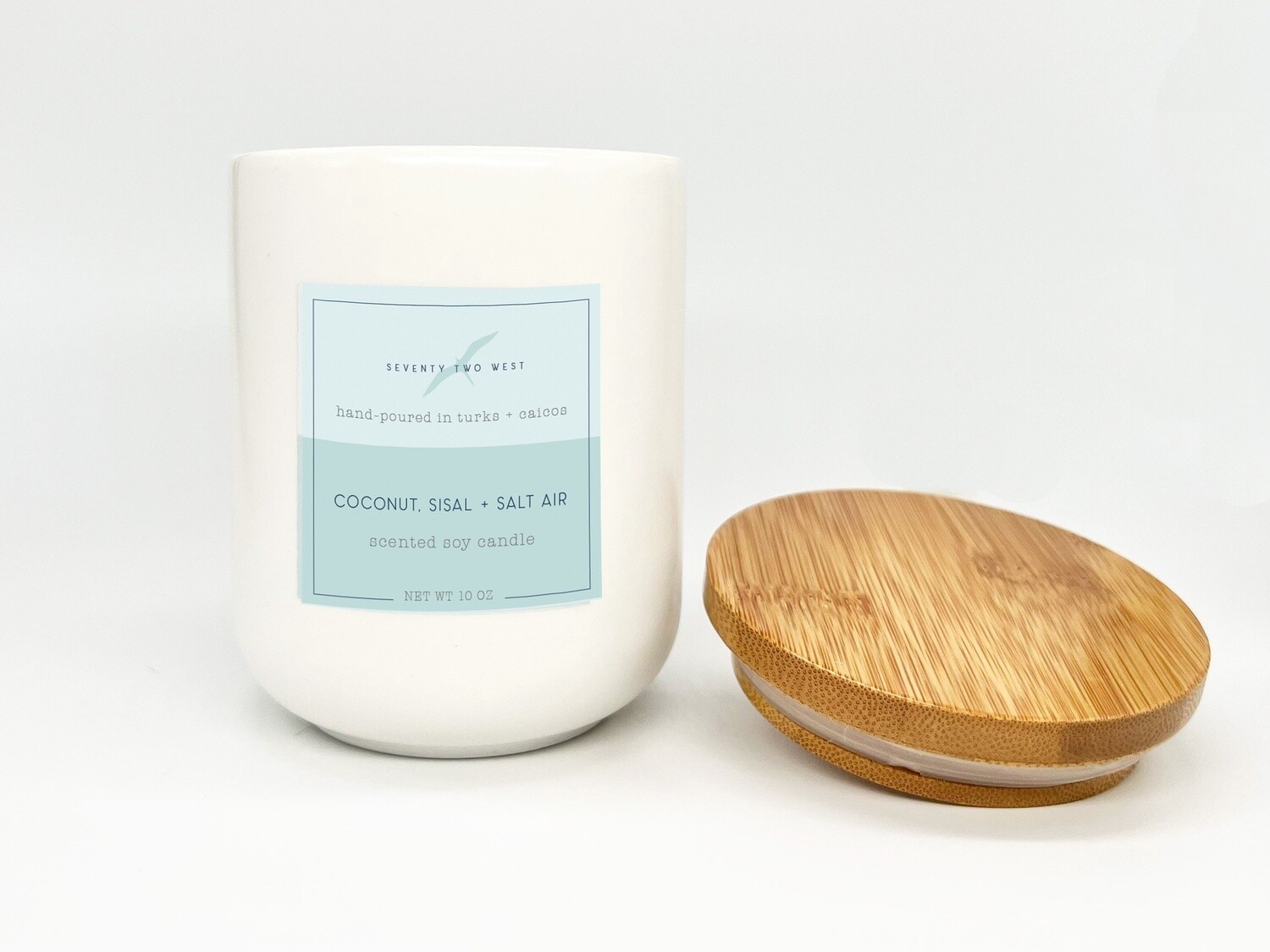 Hand Poured Soy Candles / 10oz Ceramic, Scent: Coconut + Sisal + Salt Air