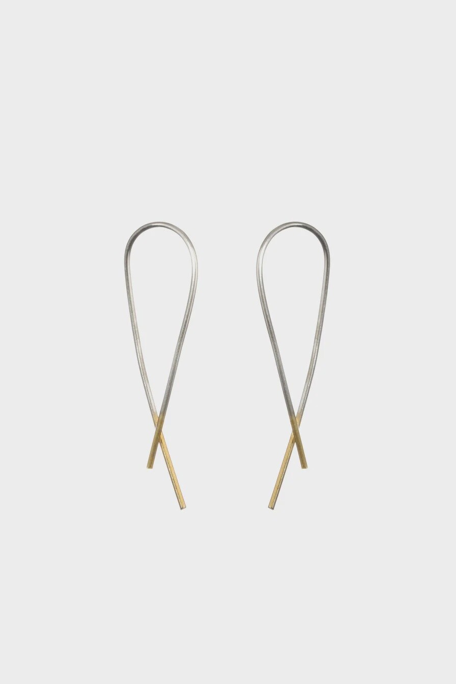 Crossover Earrings with Gold Dipped Ends / Silver and Gold