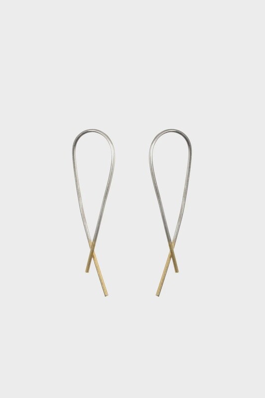 Crossover Earrings with Gold Dipped Ends / Silver and Gold