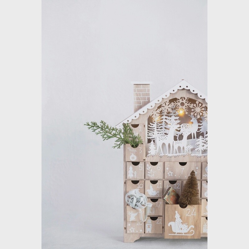 Wood House Advent Calendar w/ 24 Drawers