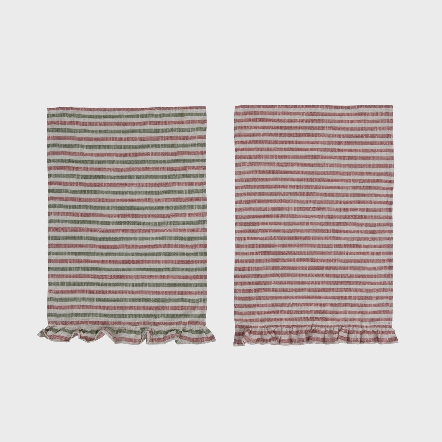 28"L x 18"W Woven Cotton Striped Tea Towel with Ruffle, 2 Colors