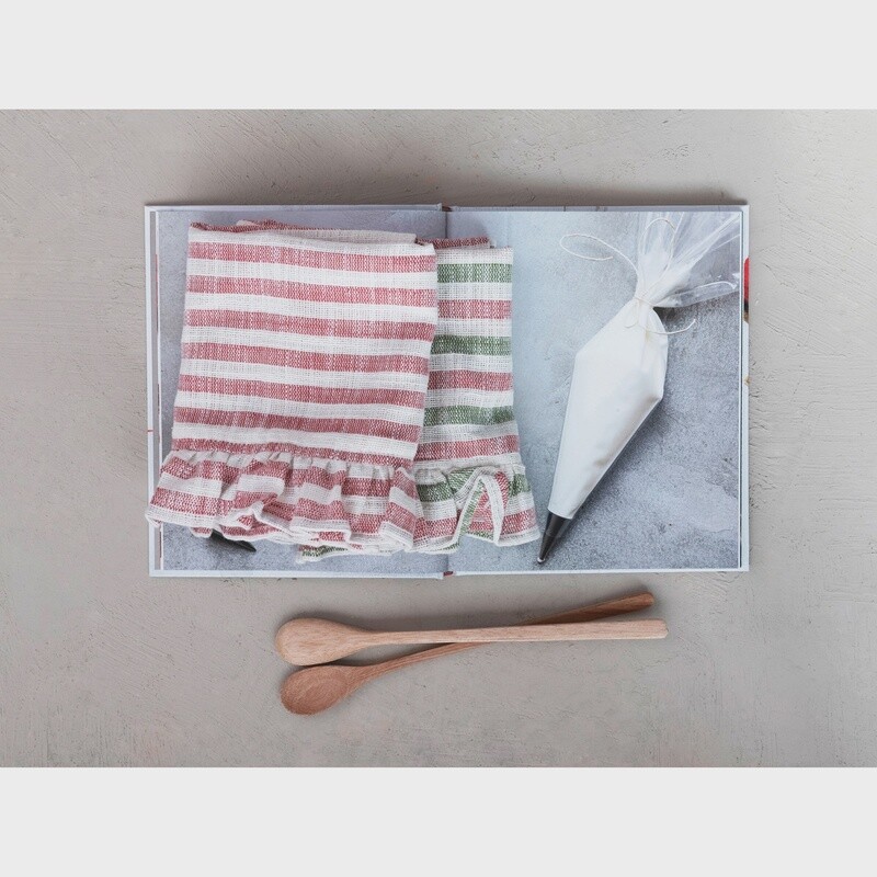 28"L x 18"W Woven Cotton Striped Tea Towel with Ruffle, 2 Colors