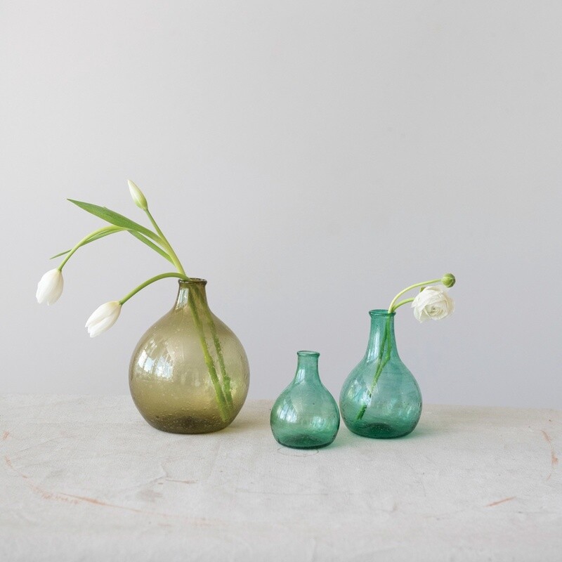 Hand-Blown Glass Vase / Blue Short