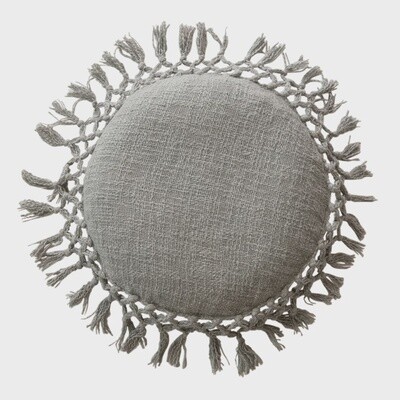 16” Round Cotton Pillow w/ Tassels / Dove Blue/Grey