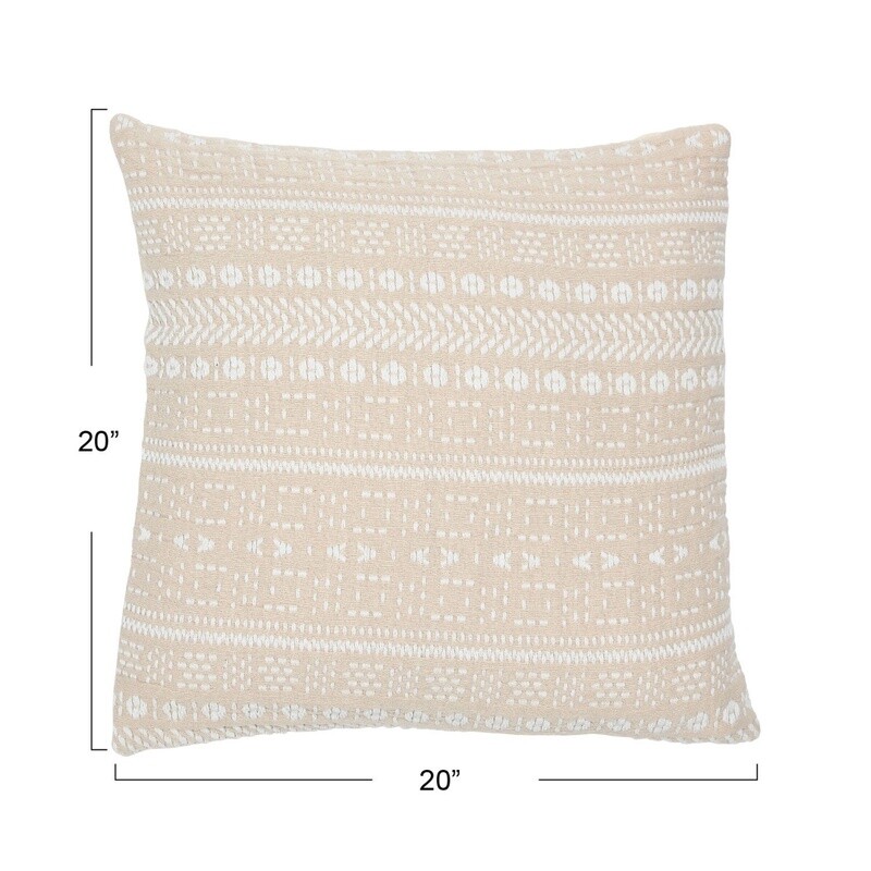 20” Woven Cotton Embroidered Pillow / Cream
