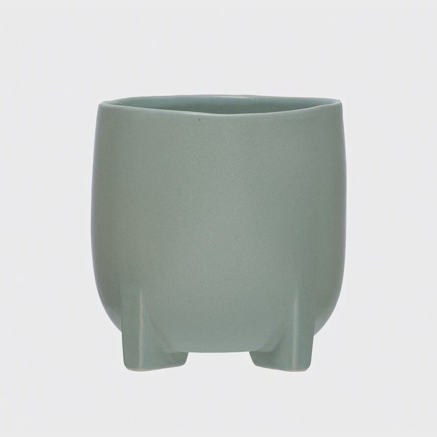 Stoneware Footed Planter / Aqua