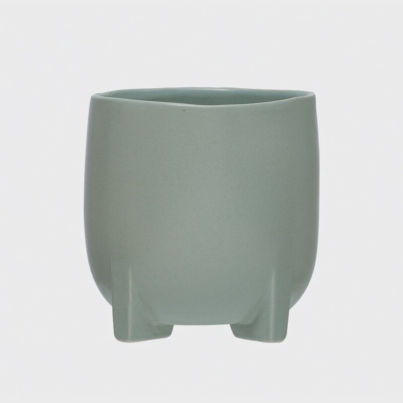 Stoneware Footed Planter / Aqua