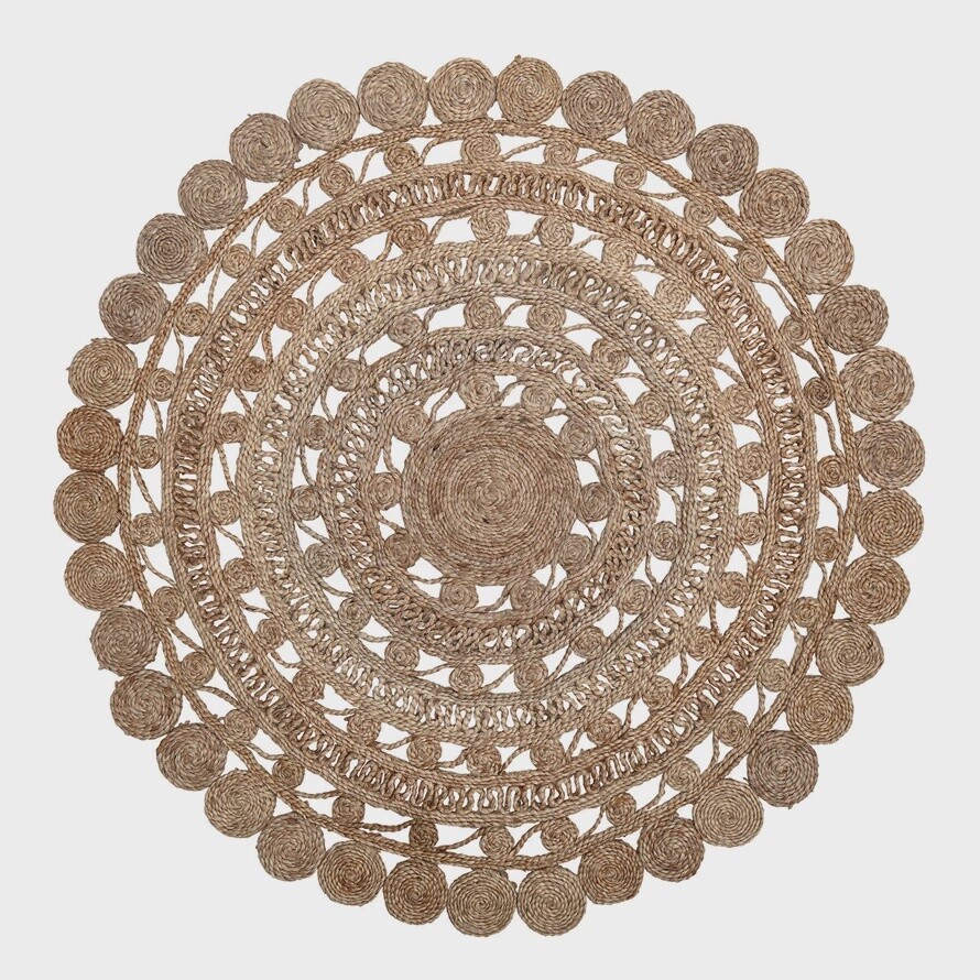 Handwoven Jute Rug w/ Lace Pattern Round