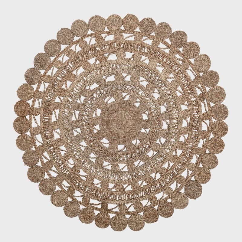 Handwoven Jute Rug w/ Lace Pattern Round