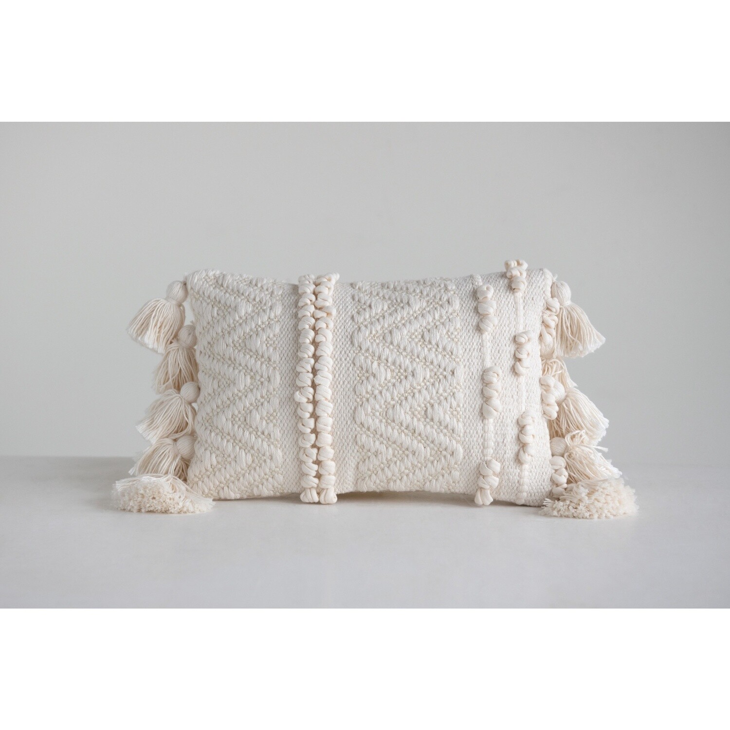 14” x 9” Lumbar Pillow w/ Pom Pops & Tassels