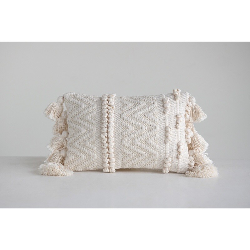 14” x 9” Lumbar Pillow w/ Pom Pops & Tassels