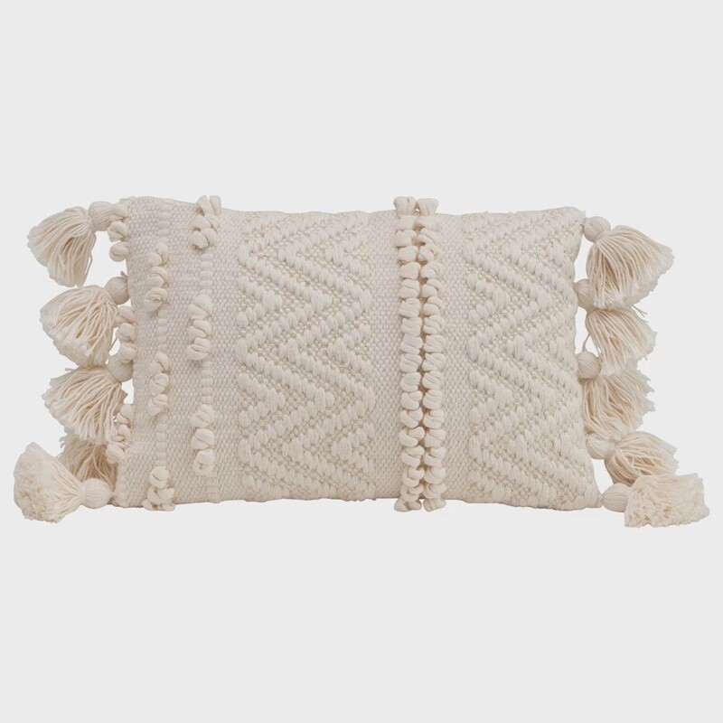 14” x 9” Lumbar Pillow w/ Pom Pops & Tassels