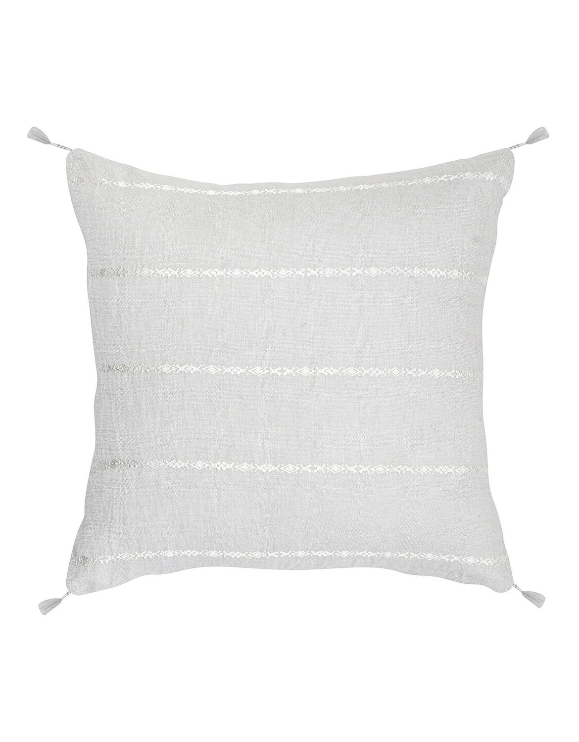 Light Grey and White Embroidered Stripe So Soft Linen Pillow