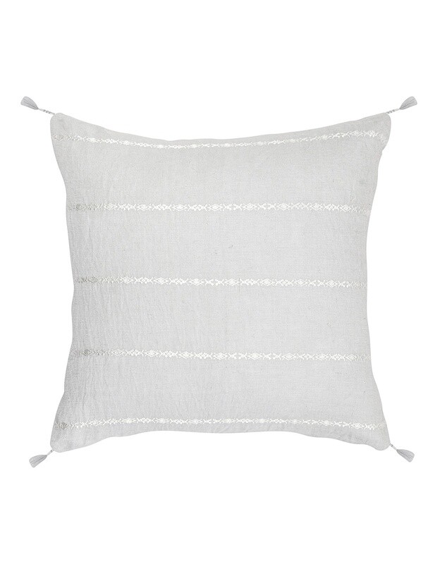 Light Grey and White Embroidered Stripe So Soft Linen Pillow