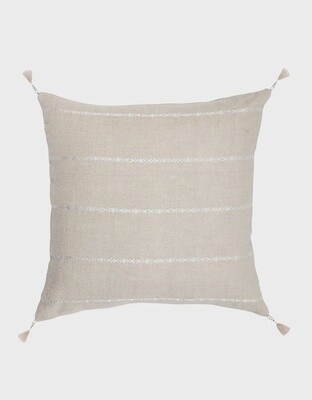 Natural Beige & White Embroidered Stripe So Soft Linen Pillow
