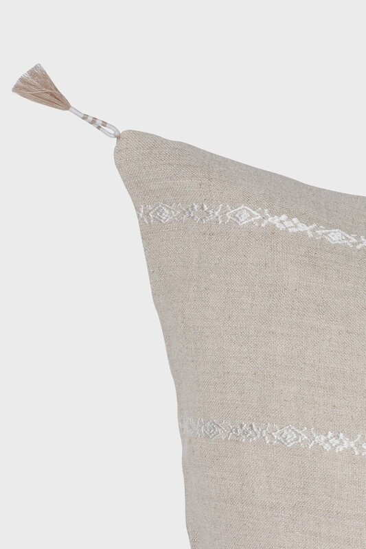 Natural Beige & White Embroidered Stripe So Soft Linen Pillow