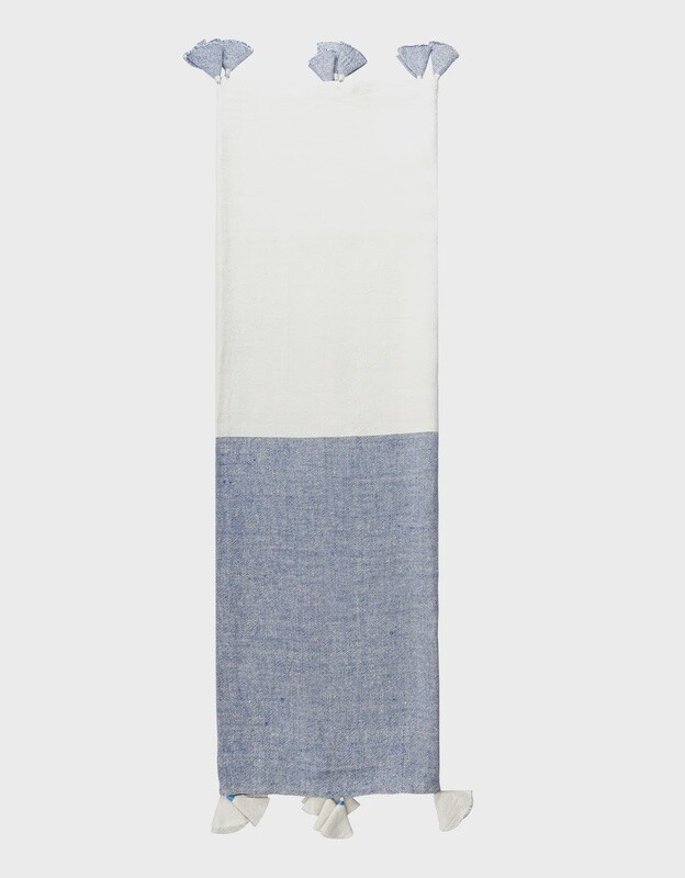 Chambray Blue Colorblocked Linen Throw