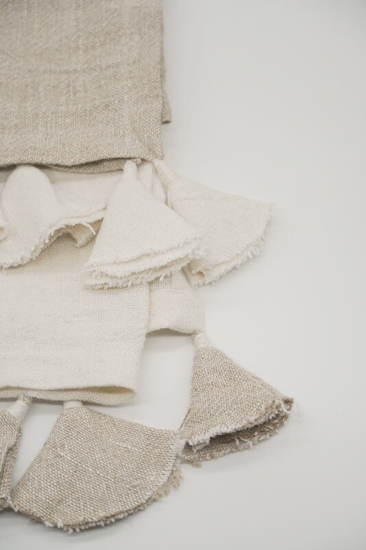 Natural Beige Colorblocked Linen Throw