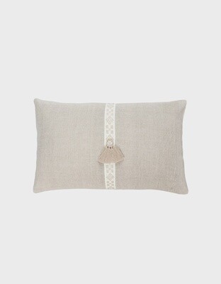 So Soft Linen Pillow Natural Beige Geo Trim
