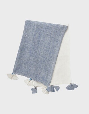 Chambray Blue Colorblocked Linen Throw