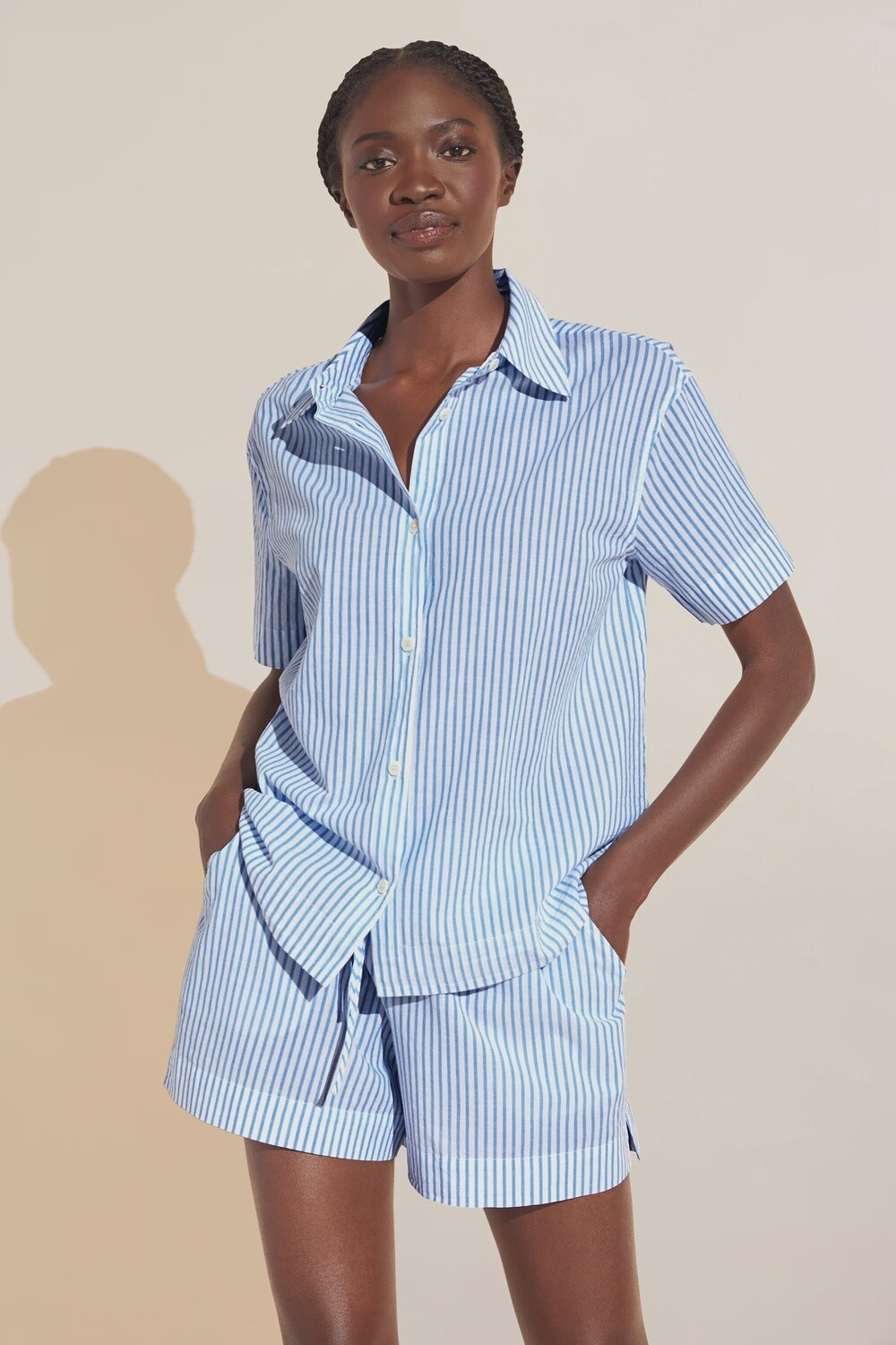 The Short PJ Set / Organic Sandwashed Cotton The Short PJ Set / Organic Sandwashed Cotton, Size: S, Colour: Nautico Stripe Azure