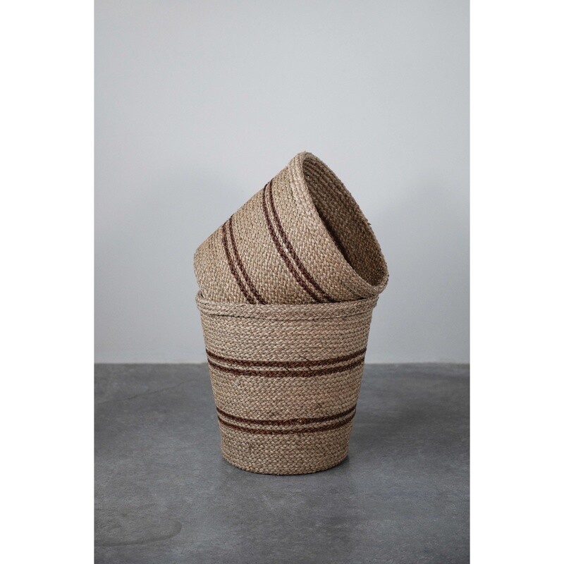 Hand-Woven Seagrass Baskets w/ Stripes Set of 2