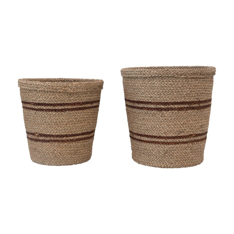 Hand-Woven Seagrass Baskets w/ Stripes Set of 2
