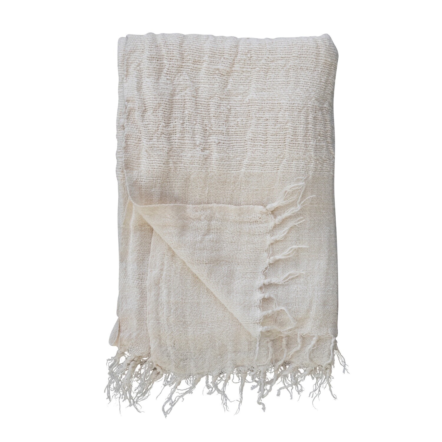 Woven Linen Throw w/ Stripes & Fringe 60”L x 50”W