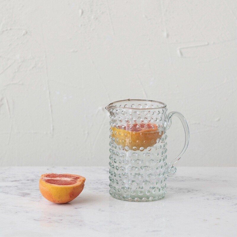 42oz Hand-Blown Glass Hobnail Pitcher