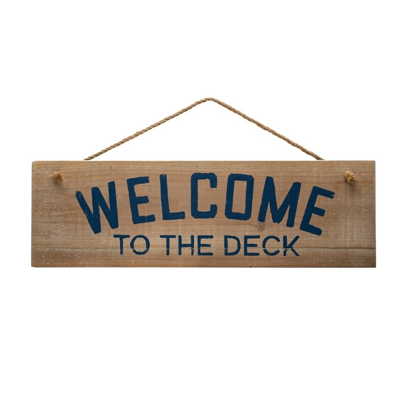 Wood Wall Decor w/ Jute Rope Hanger ‘Welcome to the Deck’