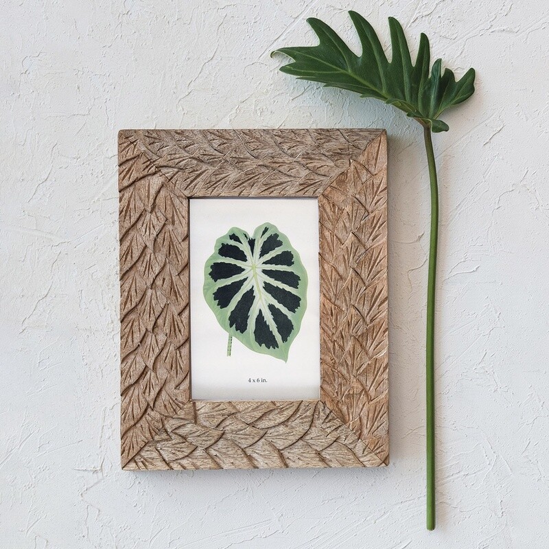 Hand Carved Mango Wood & Glass Photo Frame