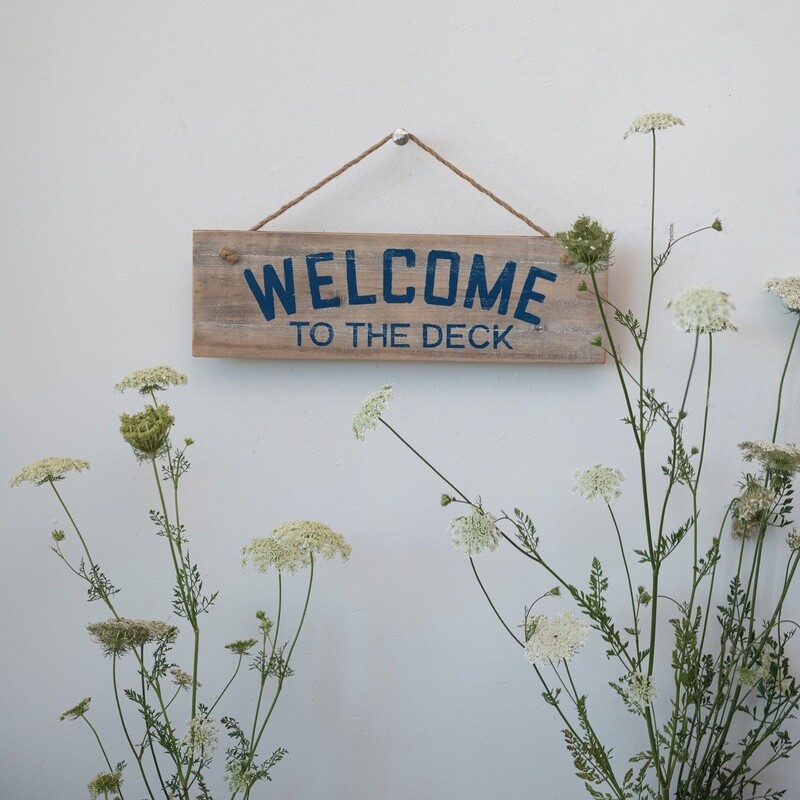 Wood Wall Decor w/ Jute Rope Hanger ‘Welcome to the Deck’