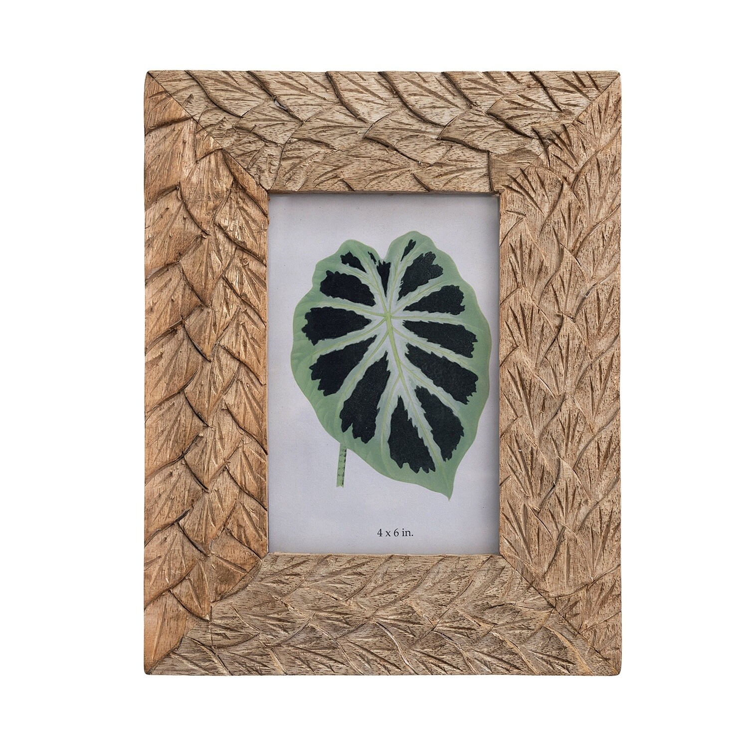 Hand Carved Mango Wood & Glass Photo Frame