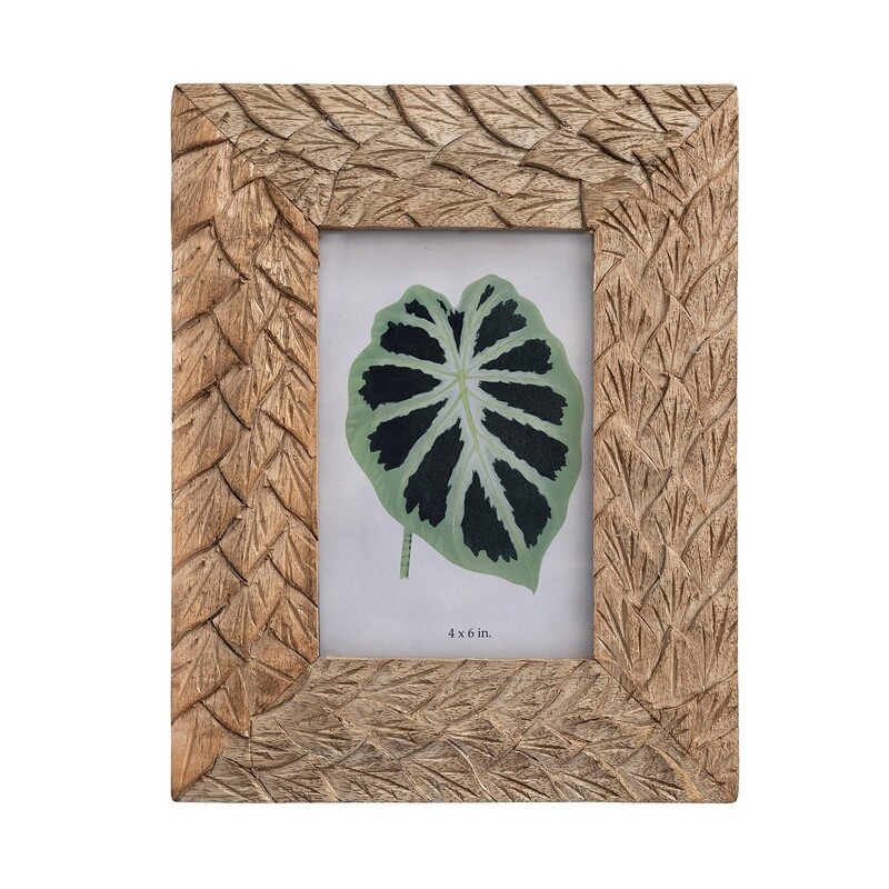 Hand Carved Mango Wood & Glass Photo Frame