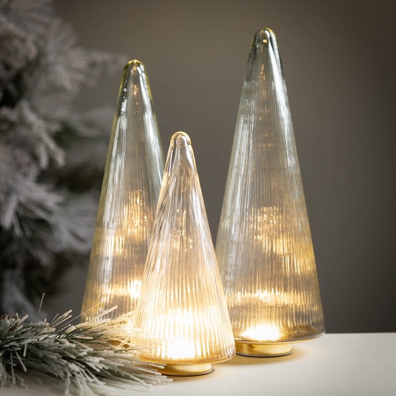 LED Etched Glass Cone Tree Set