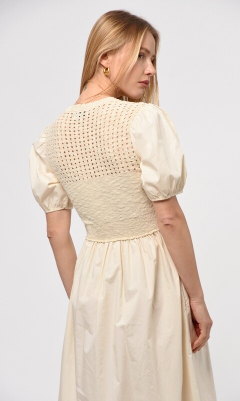 Barkley Crochet Knit Mix Poplin Dress / Natural