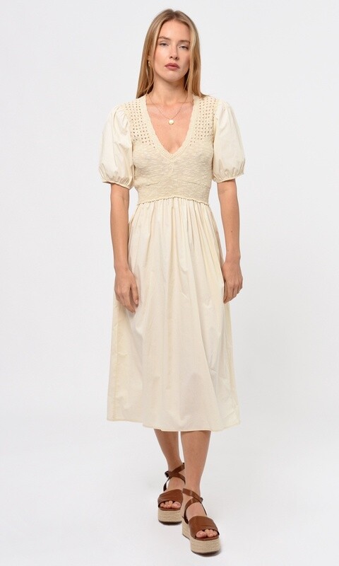 Barkley Crochet Knit Mix Poplin Dress / Natural