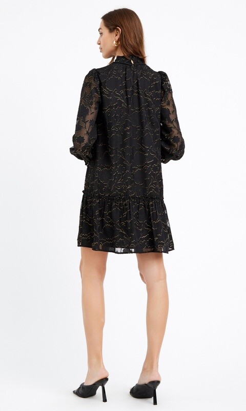 Traci Smocked Neck Burnout Dress / Black Gold