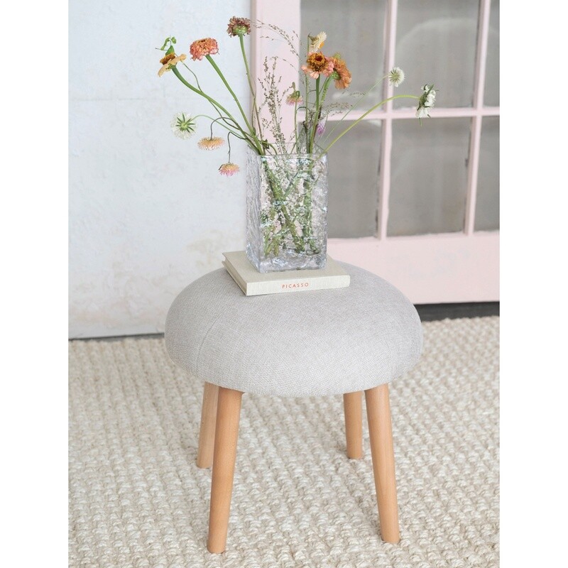 Tufted Fabric Upholstered Stool w/ Beech Wood Legs
