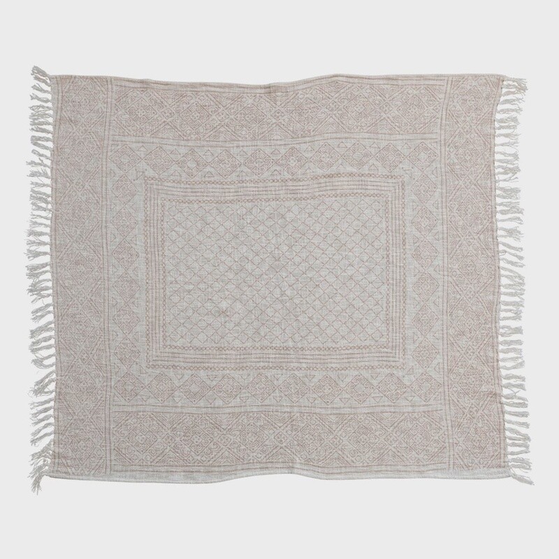 Cotton Slub Printed Throw w/ Pattern / Ivory & Beige