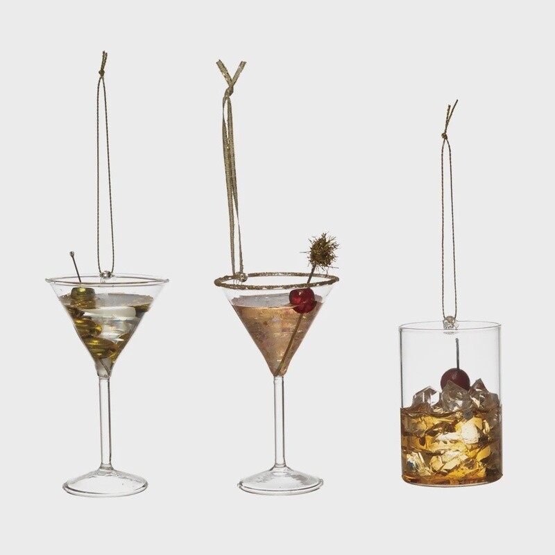 Glass Cocktail Ornament / 3 Styles