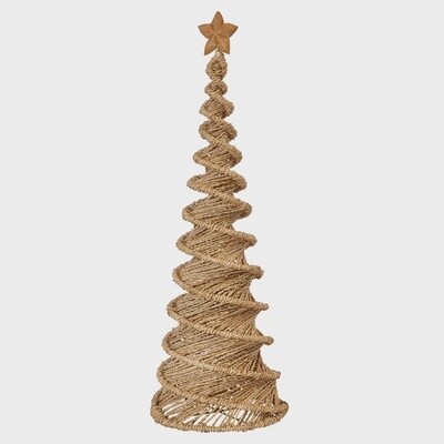 Hand-Woven Bankuan Spiral Cone Tree w/ Wood Star / 10-1/2” x 30”