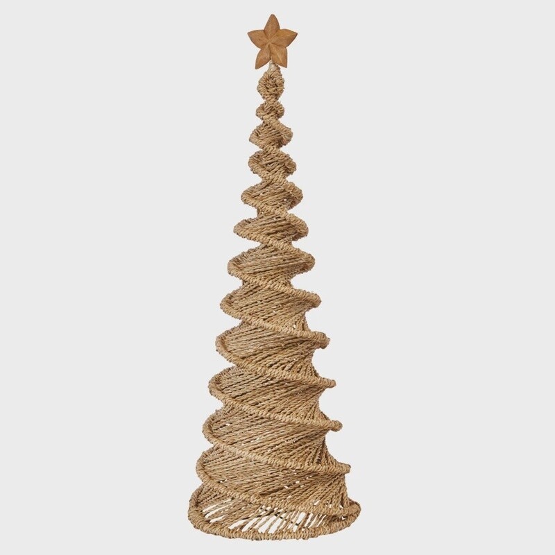 Hand-Woven Bankuan Spiral Cone Tree w/ Wood Star / 10-1/2” x 30”