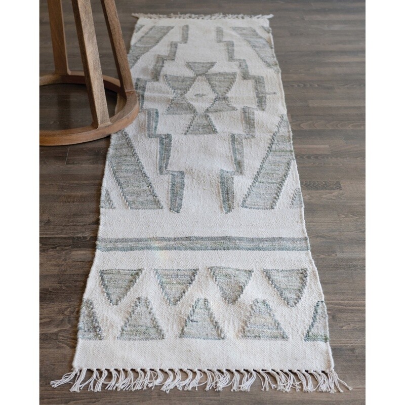 Hand-Woven Cotton Wool Kilim Floor Runner / 2 x 8