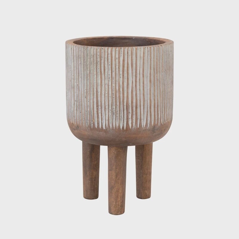Hand-Carved Mango Wood Footed Planter