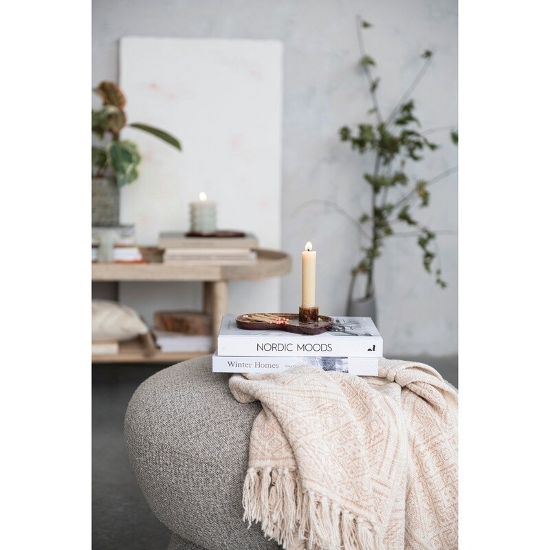 Cotton Slub Printed Throw w/ Pattern / Ivory & Beige